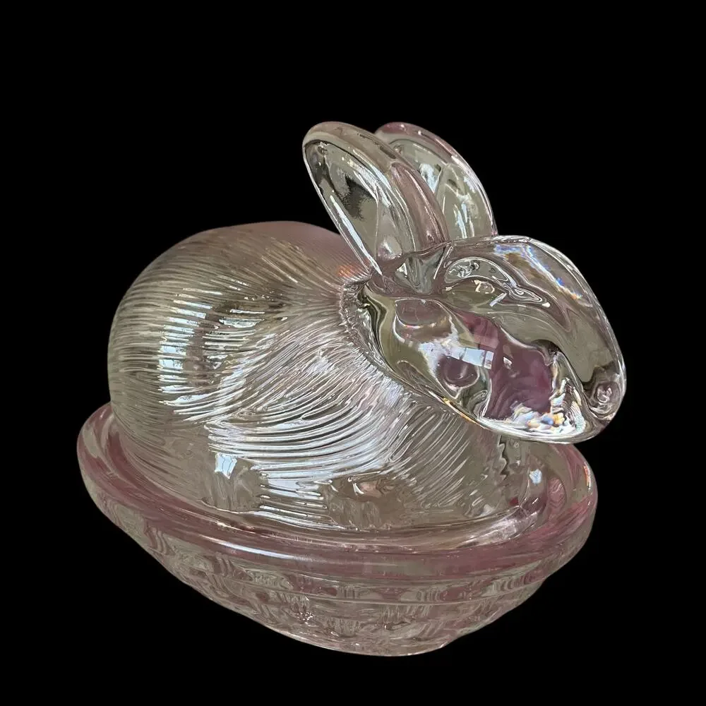 Bunny Boulevard Pink Glass Bunny Candy Jar Posh Easter Spring Decor NEW